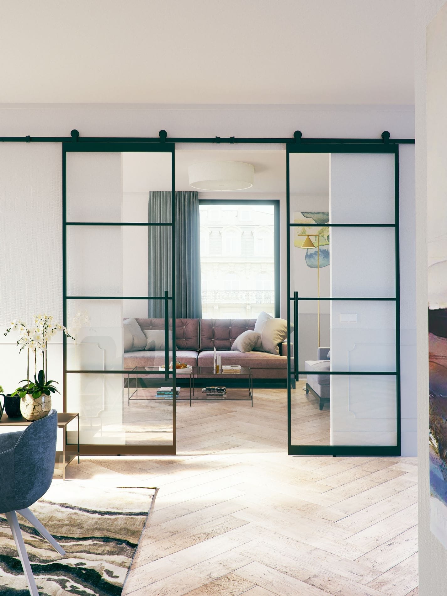 Metalen deur met glas